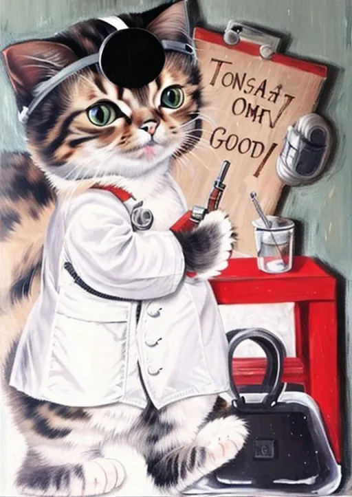 Prompt: Post apocalyptic  cat doctor holding a giant gun
