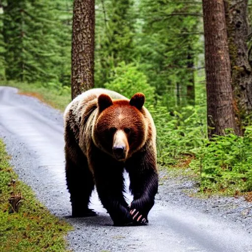 Prompt: A detailed bear running through a forest