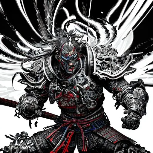 Prompt: colorful contrast ink painting, semi-monochrome, action shot, looking from below, masterpiece best quality hyperdetailed intricate ink painting 1 male cyborg samurai, detailed face, dynamic action pose, hyperdetailed medieval japan city, futuristic art style, hyperdetailed fluidity glowing neon light melting, neon mist, windy, cloudy, cinematic light, dramatic light, album cover art, 128K resolution, masterfully crafted, illustration, brush strokes, hyperdetailed vector concept art picture, vector, illustration, character concept, fantasy concept art style, heroic fantasy art, digital art, digital lineart, Greg Rutkowski, Huang Guangjian, CGSociety, ZBrush Central, Victo Ngai, Man in samurai armor with red lightsaber, full body, with samurai helmet on