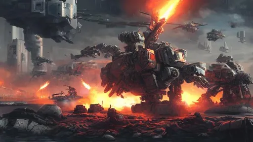 Prompt: battlemech naval war, fighting in a storm, shooting missiles at cyberpunk robots