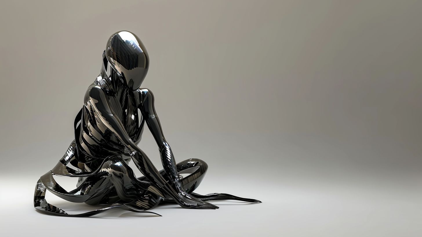 Prompt: alien made of twisted metallic stripes