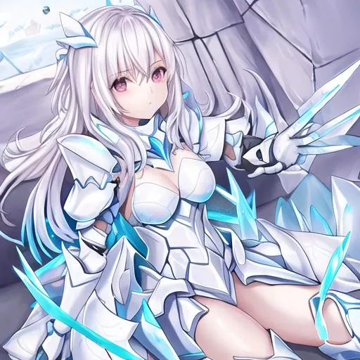 Prompt: ladie ice orbe white armour 