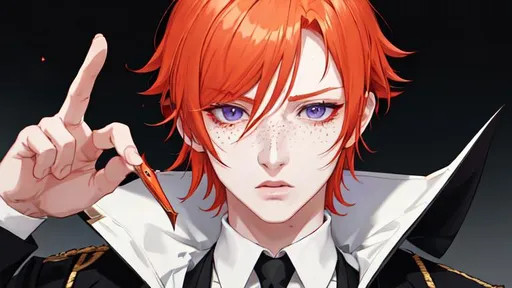 Prompt: Erikku male (short ginger hair, freckles, right eye blue left eye purple) UHD, 8K, Highly detailed, insane detail, best quality, high quality. As the godfather, mafia, crime lord, holding a chainsaw