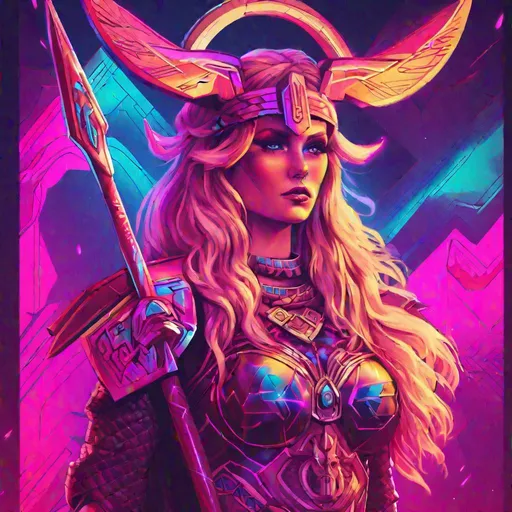 Prompt: synthwave Freyja, norse warrior goddess