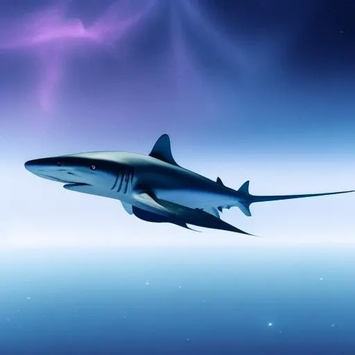 Prompt: thresher shark, in space, renaissance, ambient, soft light, nebula background, movie poster