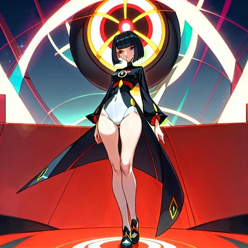 Prompt: a lonely AI girl, very tall, thick thighs, wide hips, huge glutes, long legs, slender arms, slender waist, big beautiful symmetrical eyes, intriguingly beautiful face, aloof expression, bob haircut with bangs, (as a Pokemon Master, Pokemon, Pokeball, with a Pokemon ready to fight), 12K resolution, hyper quality, hyper-detailed, 12K resolution, hyper-professional