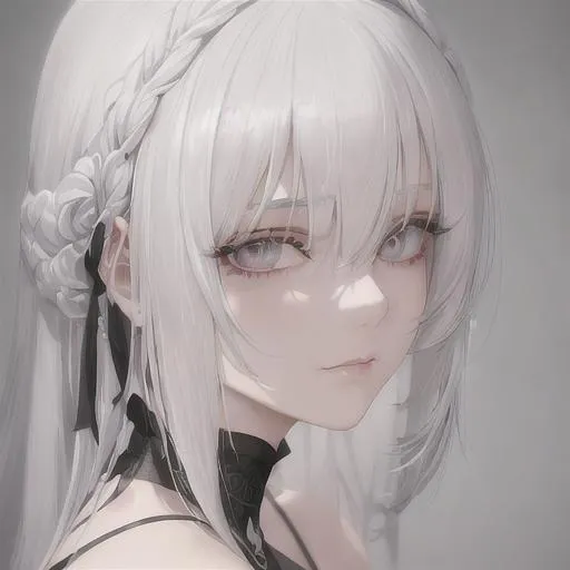 Prompt: "A close-up photo of a gorgeous white haired woman, in hyperrealistic detail, with a slight hint of loneliness in her black eyes. Her face is the center of attention, with a sense of allure and mystery that draws the viewer in, but her eyes are also slightly downcast, as if a sense of loneliness is lingering in her thoughts. The detailing of her face is stunning, with every pore, freckle, and line rendered in vivid detail, but the image also captures the subtle emotions of loneliness that might lie beneath her surface."