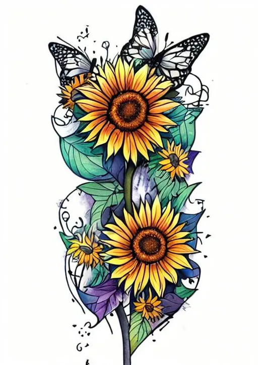 Rainbow Sunflower Tattoo | 3d-mon.com