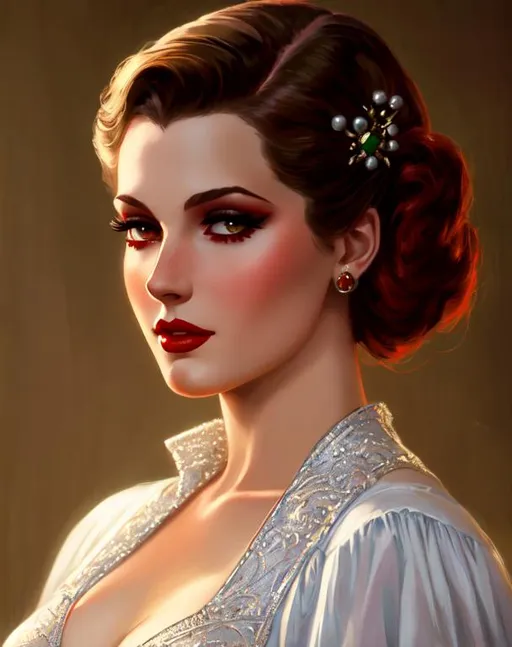 Prompt: Beautiful female toreador from vampire the masquerade, Haddon Hubbard Sundblom, post-impressionist style oil painting, 1930's clothing, 1930's hairstyle, very detailed, photorealistic, UHD