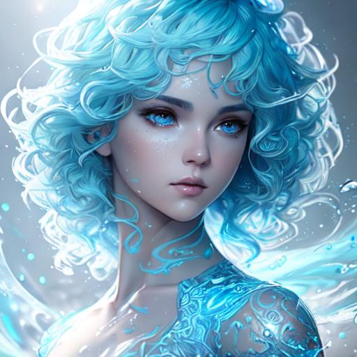 D&D water genasi, pale blue skin, watery hair, simpl... | OpenArt