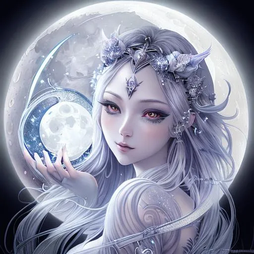 Beautiful moon goddess covered in nightly glow with... | OpenArt