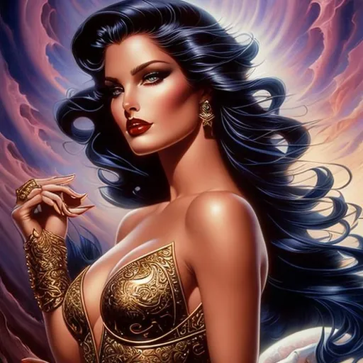 Prompt: goddess of beautfy and death by j. scott campbell and boris vallejo, beautiful detailed face, 