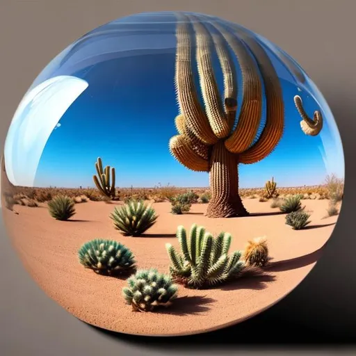 Prompt: gigantic round fish bowl in a desert