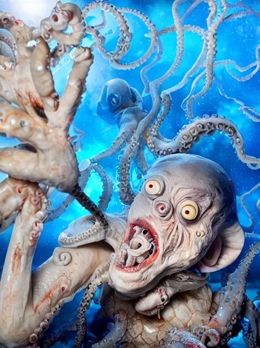 Prompt: Film about a grotesque octopus zombie from space, photoelastic, hd-