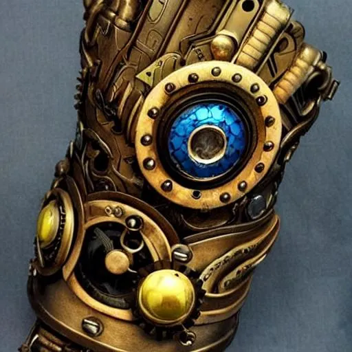 Prompt: infinity gauntlet in steampunk style