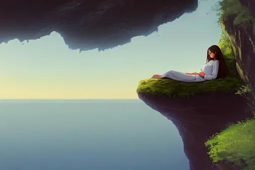 Prompt: sleeping peacefully atop a cliff