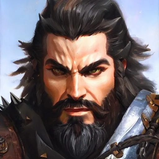 Prompt: oil painting, portrait,  action pose, hairy bugbear, male rogue, assassin, studded armor, beard, strong, trim, dnd, leather straps, visible face face face, urban fantasy, adventurer, ultra-fine details, intricate scene, ambient lighting, symmetrical facial features, accurate anatomy, sharp focus