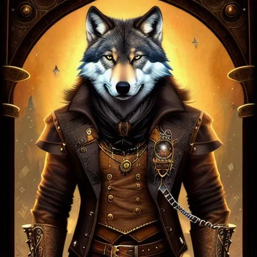 Prompt: anthropomorphic male wolf, furaffinity, mystical, steampunk