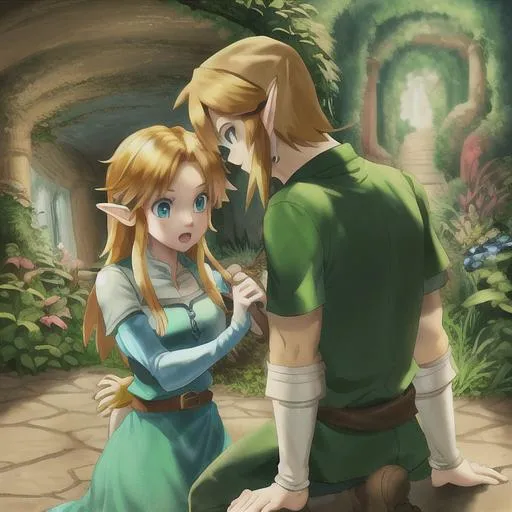 Link and Zelda in an underground Garden | OpenArt