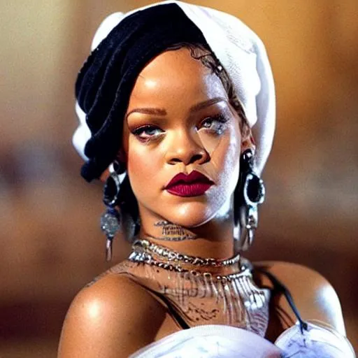 Prompt: Rihanna in Casablanca the movie, hyper realistic 