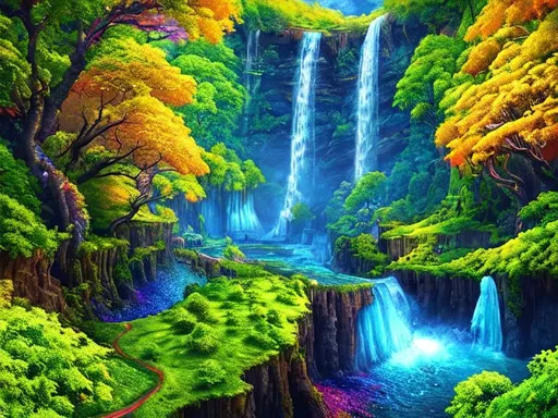 Prompt: Intricate landscape of planet Earth, hyper-detailed, colorful, award-winning CGI, HD, colorful, forests, waterfalls, amazing, earth, dynamic color, fantasy 