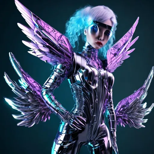 Prompt: Metallic cyber girl with metallic wings, sci-fi fantasy 