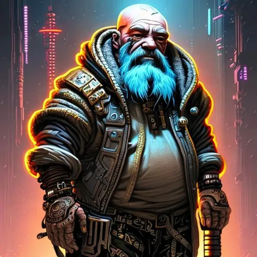 Prompt: A highly detailed cyberpunk dwarf.