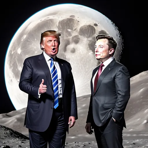 Prompt: Trump and Elon with moon inbetween them