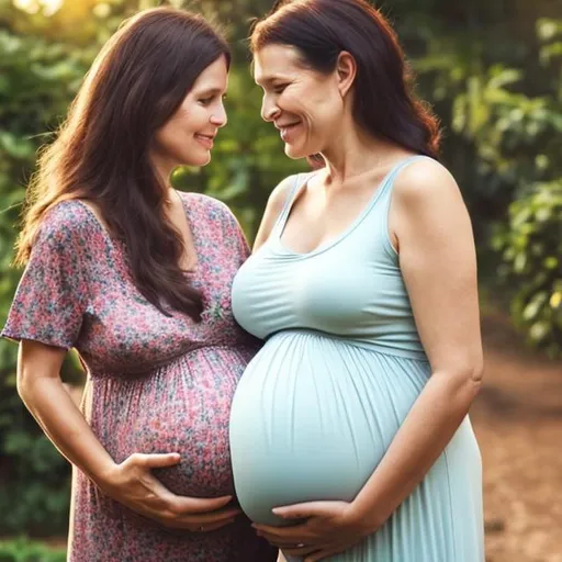 Prompt: Pregnant mom and pregnant grandmother 
