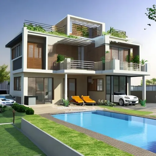 Prompt: 3d house
4 cent house garden swim pool carparking modern design 3d house 
