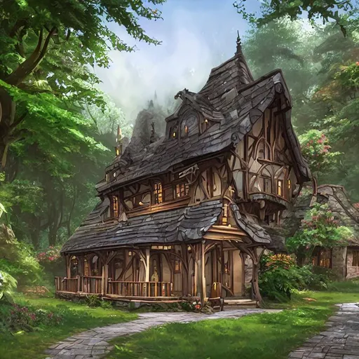 Prompt: beautiful ornated stuning cossy cottage in the wood