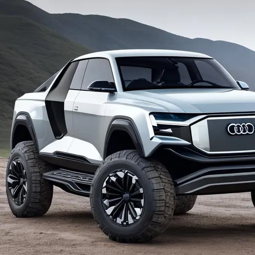 Prompt: electric Audi pickup truck, with a smaller wheelbase, serious 4x4 