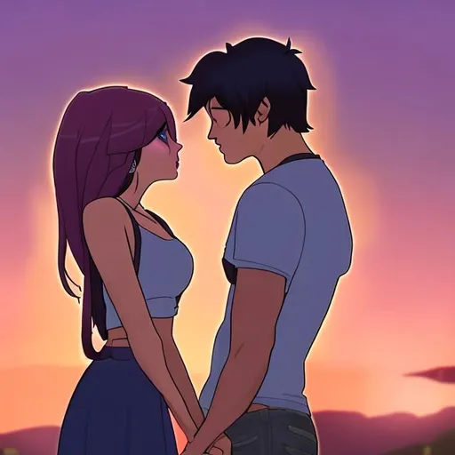 Prompt: Aaron and Aphmau kissing as the sunsets