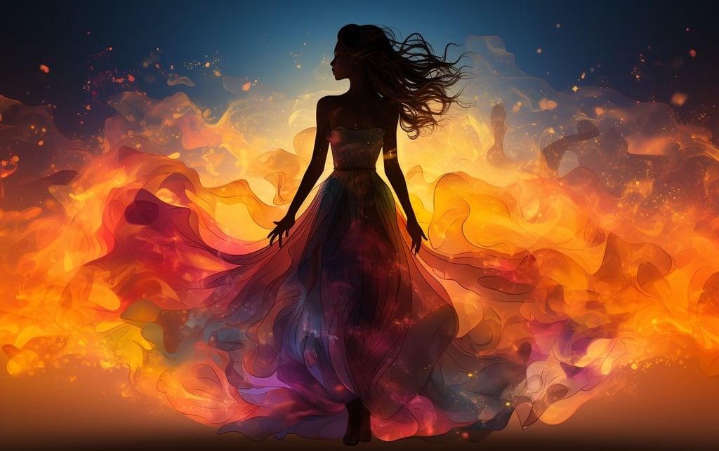 Prompt: vector transparent girl made of colorful smoke and fire