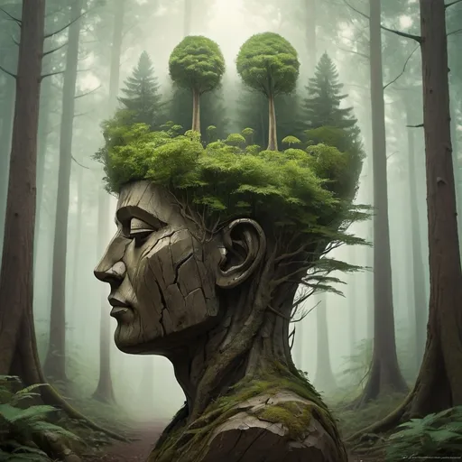 Prompt: head tranquility forest art 