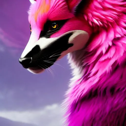 Prompt: Portrait of an anthro wyvern with striking pink fur and iridescent black markings and a cute face,  liminal space streets, perfect composition, hyperrealistic, super detailed, 8k, high quality, trending art, trending on artstation, sharp focus, studio photo, intricate details, highly detailed, by greg rutkowski