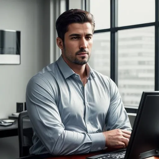 Prompt: An ultra realistic waist up portrait of tough looking software engineer coding man office uniform in the 2000, long shot super detailed lifelike illustration, action-adventure outfit soft focus, clean art, professional, old style photo, CGI winning award, UHD, HDR, 8K, RPG, UHD render, HDR render, 3D render cinema 4D