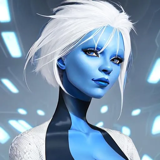 A blue skinned woman, white hair , futuristic | OpenArt