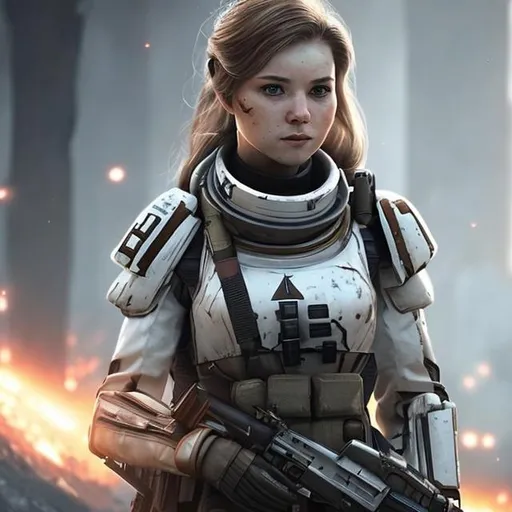 Prompt: beautiful fictional elite female space soldier in war