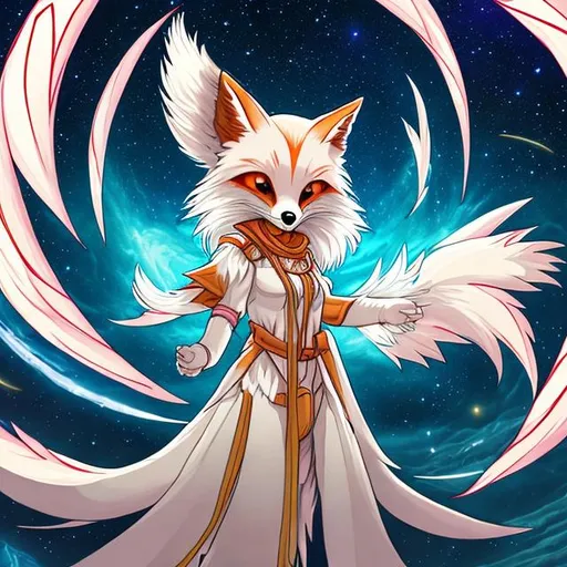 Prompt: angelic furry fox girl 
drone weaving the fabric of space and time and creating 
