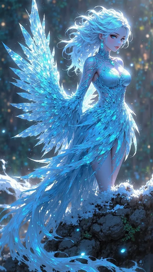 Prompt: ((small magical creature)). ((ice bird)). it has ice all over its body crystalised, ice blue ice power
 
icy wind skies ((wide length camera)), long distance , long shot, low angle, wide depth of field. film grain, film textures. 