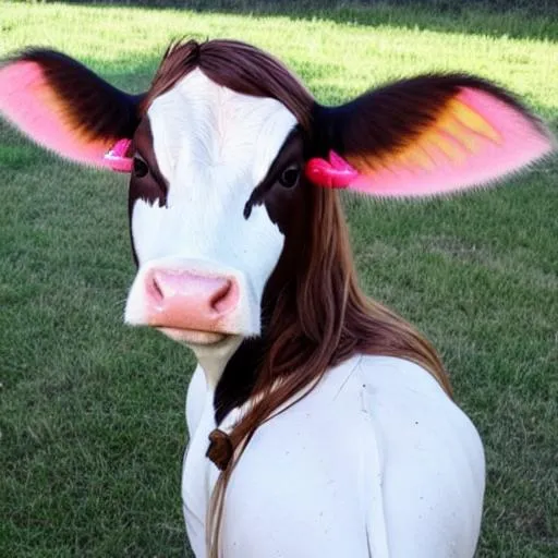 Prompt: Strawberry cow as a human girl with cow ears and a cow tail with little horns on head ((SFW))