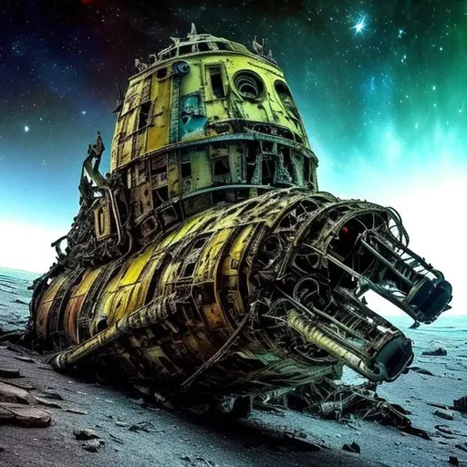 Prompt: space ship wrecks dead astronaut many colours epic fantastic extreme   