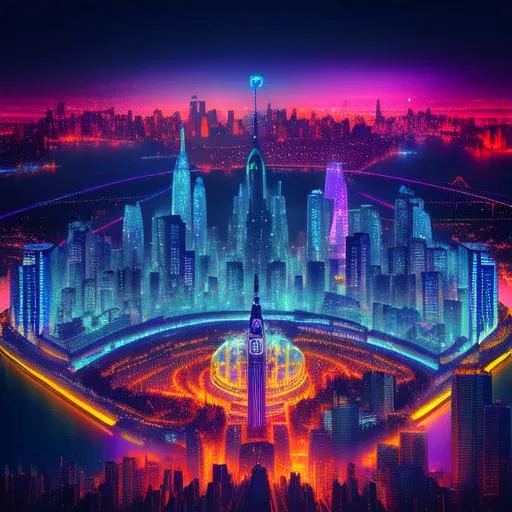 A digital art piece that shows a futuristic cityscap...