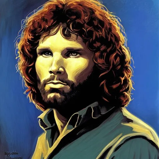 Prompt: portrait of Jim Morrison with a beard by bob ross