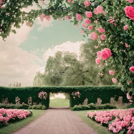 Prompt: A large, black 19th century mansion covered in vines and pink roses with dark clouds in the sky.