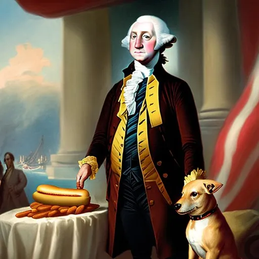 Prompt: George Washington with a hot dog in his hand