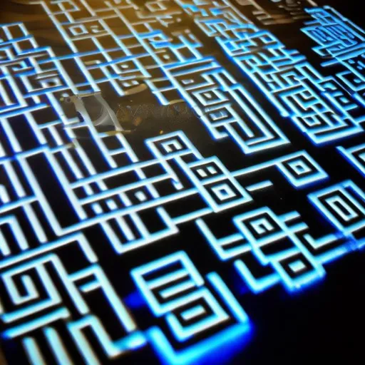 Prompt: Make a QR code involving glowing electrical circuits in shiny blue color 