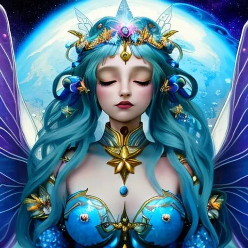 Prompt: Fairy goddess of outer space,erherial,cosmic being,closeup