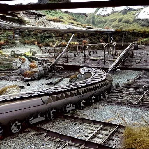 Prompt: Prehistoric ocean train made of bones
